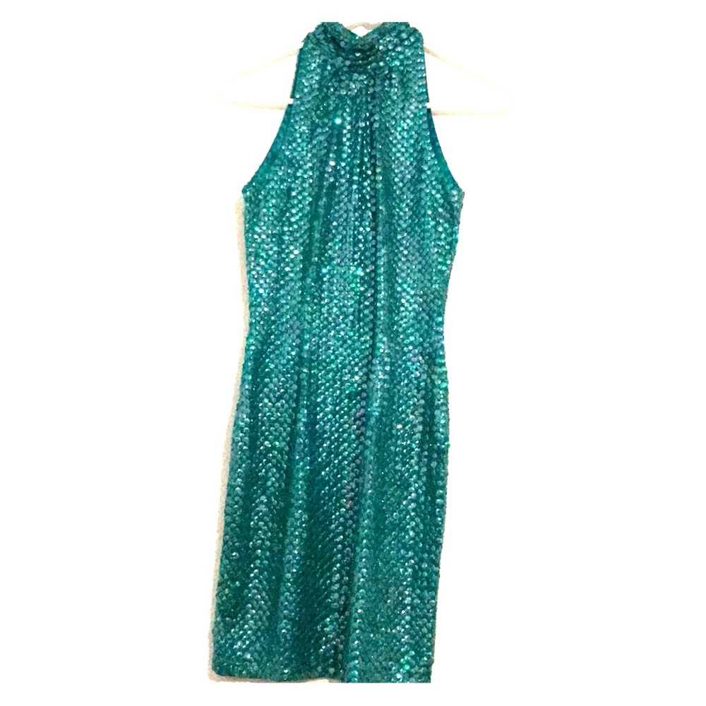 green/ teal sequin prom dress!!